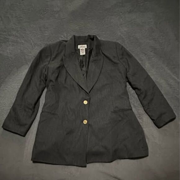 Plus Size Worthington Women’s Formal Gray Blazer With Gold Buttons - Picture 3 of 6